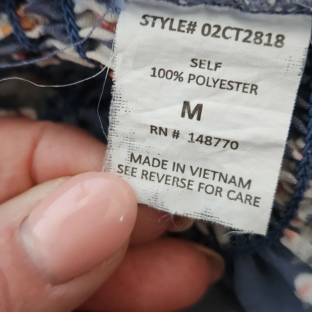 Sienna Sky Boho Puff Sleeve Ruffle Blue Floral V Neck Top Cottagecore M - Picture 6 of 11